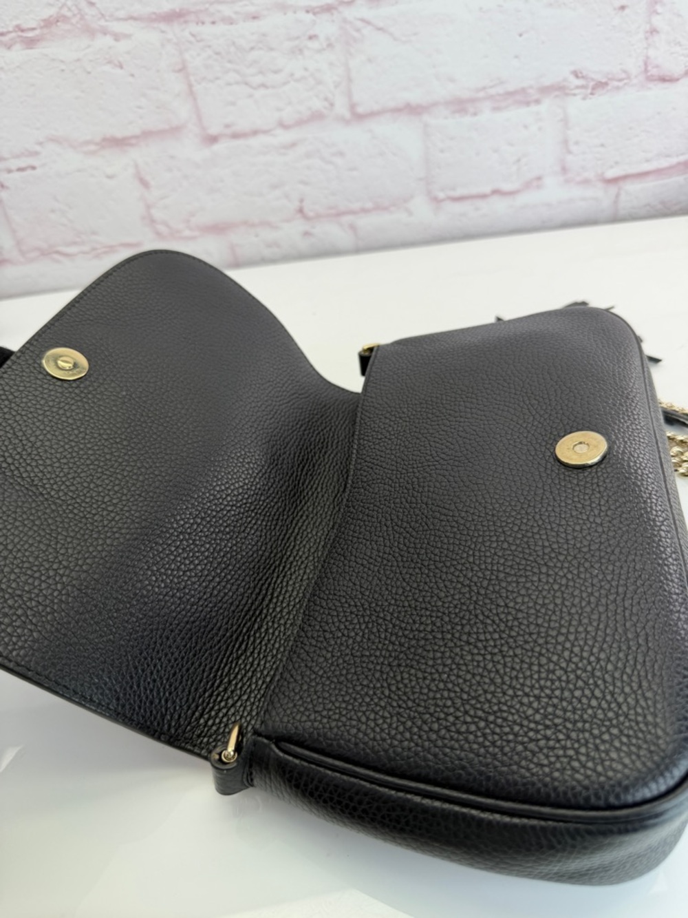Authentic Pebbled Calfskin Medium Soho Flap Crossbody Black - Picture 7 of 14
